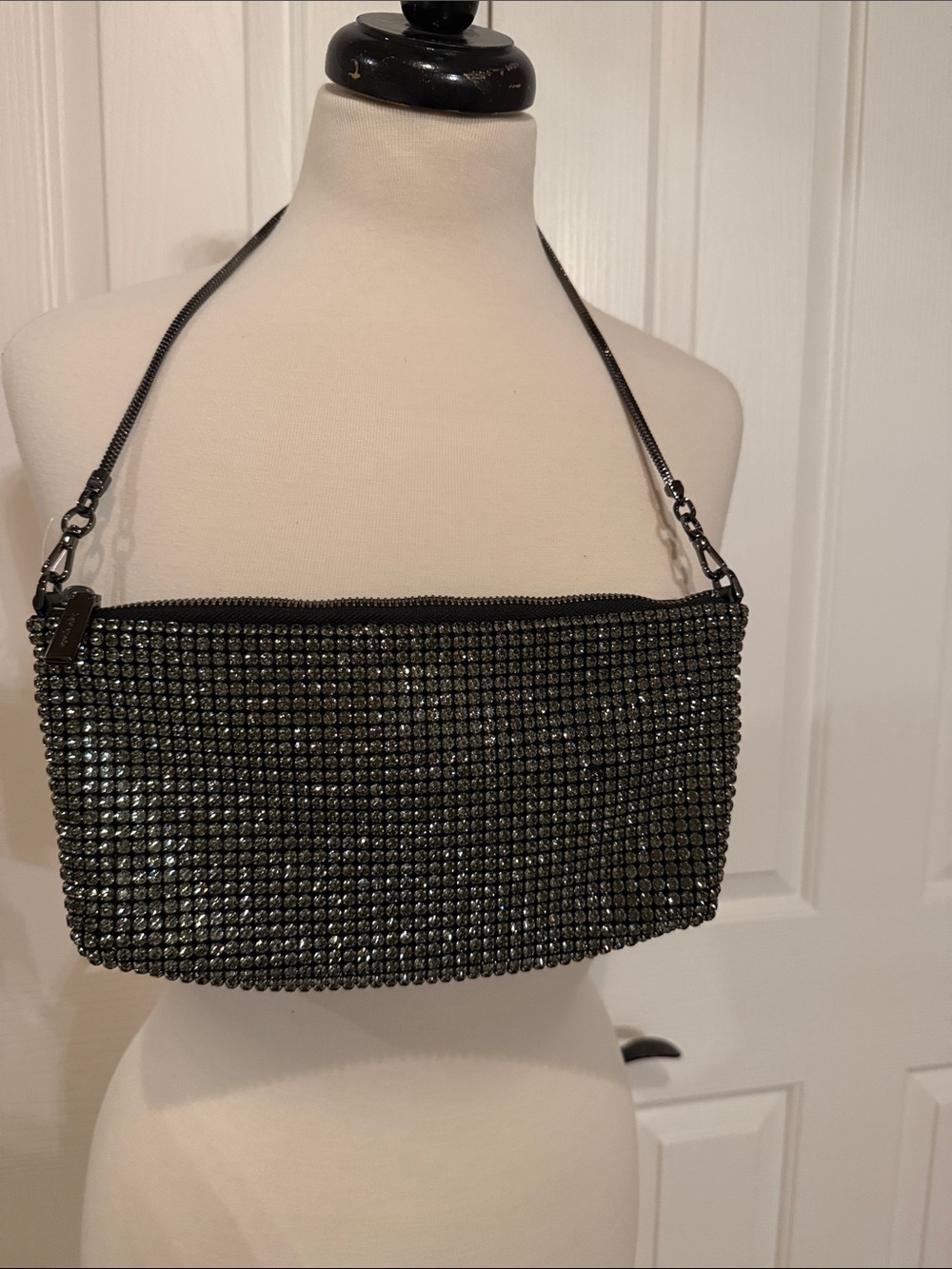 kate spade Black Crystal Mesh Wristlet Clutch